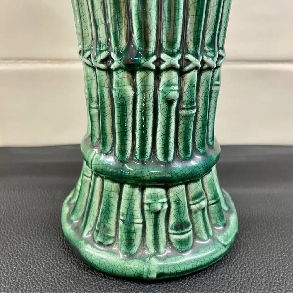 Ceramic Crackle Glaze Green Bamboo Majolica Vase